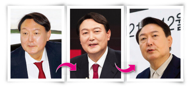 2019년 검찰총장 시절, 2021년
국민의힘 경선 기간, 2021년 12월 현재 윤석열 대선후보 모습(왼쪽부터). [동아DB]