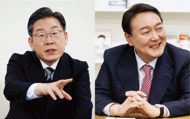 대선 후보(왼쪽)와 국민의힘 윤석열 대선 후보. [동아DB]