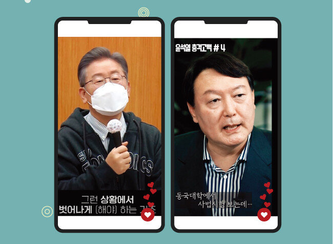더불어민주당 이재명 대선 후보의 유튜브 계정에서 최고 조회수를 기록한 ‘술술술 vs 술술술’ 영상(왼쪽).  국민의힘 윤석열 대선 후보의 유튜브 계정에서 최고
조회수를 기록한 ‘윤석열 충격 고백4. “86년 장충동 족발집 사건을 아십니까”’ 영상. [유튜브 캡처]