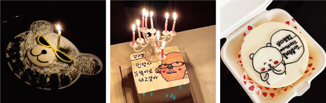 생일 파티를 위해 주문 제작한 케이크들. [사진 제공 · 김상하]