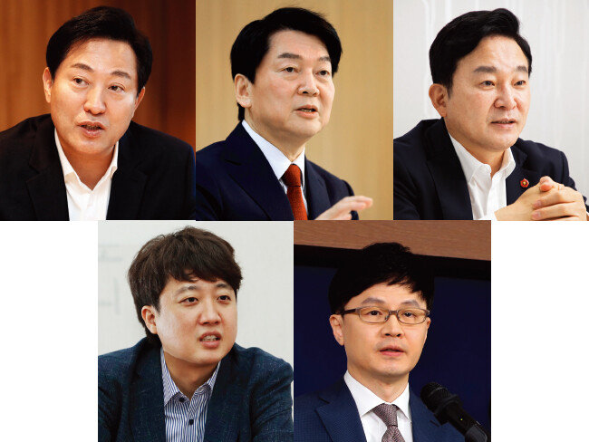 주요 여권 인사인 오세훈 서울시장, 안철수 의원, 원희룡 국토교통부 장관,  한동훈 법무부 장관, 국민의힘 이준석 대표(왼쪽 위부터 시계방향으로). [동아DB]