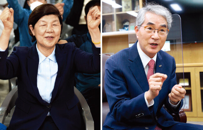 노옥희 울산교육감 당선인(왼쪽). 박종훈 경남교육감 당선인. [뉴스1, 동아DB]