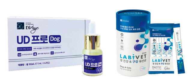 대한뉴팜 ‘디앙쥬’의 복합생균제 ‘UD프로’(왼쪽). 종근당바이오의
유산균 브랜드 ‘라비벳’ 제품. [사진 제공 · 대한뉴팜, 사진 제공 · 종근당바이오]