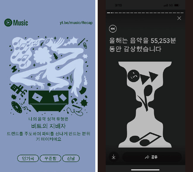 필자의 2022년 유튜브 뮤직 연말 결산 화면. [유튜브 뮤직 캡처]