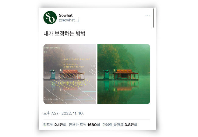 Z세대는 사진 한 장을 가지고도 다양하게 보정과 합성을 하며 재미있게 논다. [트위터 Sowhat 캡처]