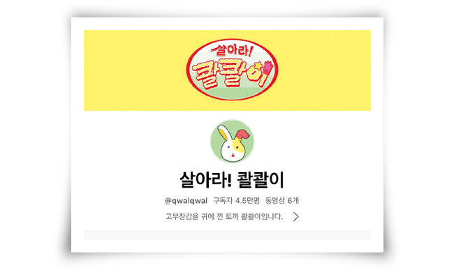 유튜버 ‘쓰레기걸’이 최근 새롭게 운영을 시작한 부계정 ‘살아라! 콸콸이’. [‘살아라! 콸콸이’ 유튜브 채널 캡처]