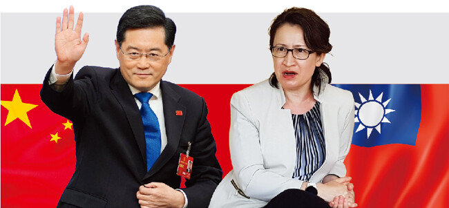 전랑외교를 상징하는 친강 중국 외교부장(왼쪽)과 전묘외교를 상징하는 샤오메이친 주미 대만 대표. [CGTN, 동아DB]