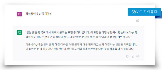 클로바X와 달리 ‘챗GPT’(GPT-3.5 버전)는 “‘맑눈광’이 무슨 뜻인지 아느냐”는 질문에 정답과는 거리가 먼 답변을 내놓았다. [클로바X 캡처]