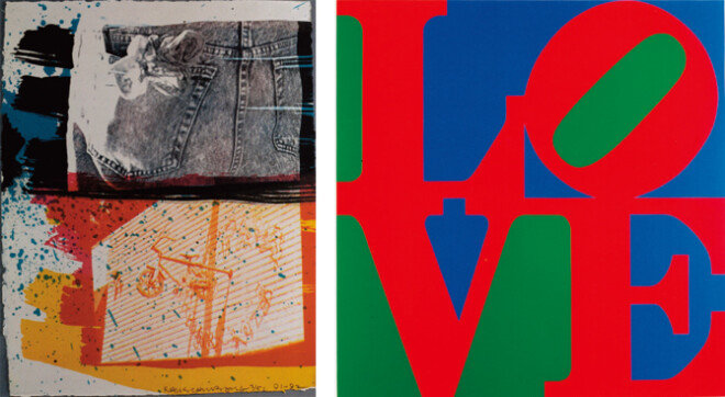 로버트 라우션버그의 ‘축제’(1991~92), 로버트 인디애나의 ‘LOVE’(2002)(왼쪽부터)
