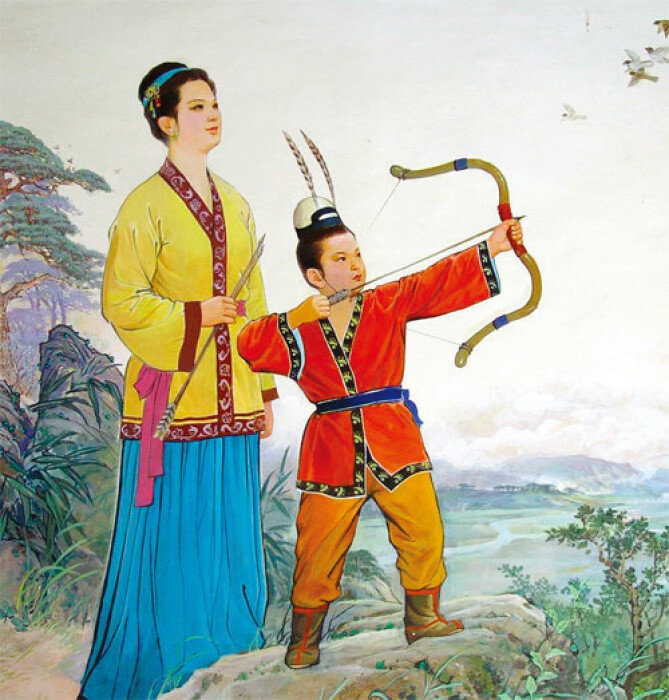 동명왕릉에 있는 주몽과 유화부인 벽화. [위키피디아]