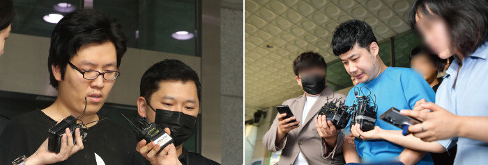 지난해 8월 25일 서울 관악경찰서에서 신림동 등산로 살인사건 피의자 최윤종(31)이 검찰로 송치되고 있다(왼쪽). 지난해 7월 28일 서울 관악경찰서에서 신림동 흉기난동 살인사건 피의자 조선(34)이 검찰에 송치되고 있다. [뉴스1]
