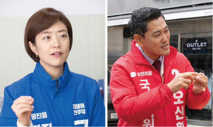 고민정 더불어민주당 후보(왼쪽)와 오신환 국민의힘 후보. [지호영 기자, 박해윤 기자]