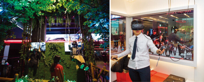 인천 송도의 대규모 VR 테마파크 ‘몬스터VR'에서 다양한 게임을 즐기는 사람들. [조영철 기자]
