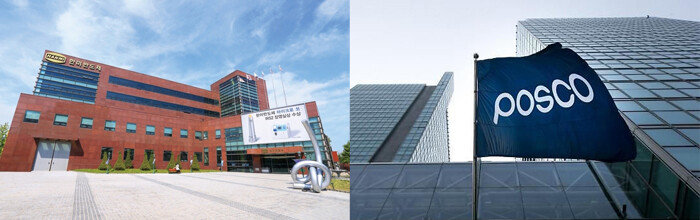 인천 서구에 위치한 한미반도체 본사 1공장(왼쪽). 서울 강남구 포스코센터. [한미반도체 제공, 포스코그룹 제공]