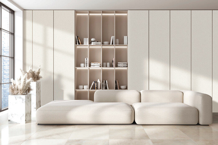 재활용 페트(r-pet) 소재가 적용된 필름인 홈씨씨 인테리어 ‘비센티 퍼니처’. [KCC글라스 제공]