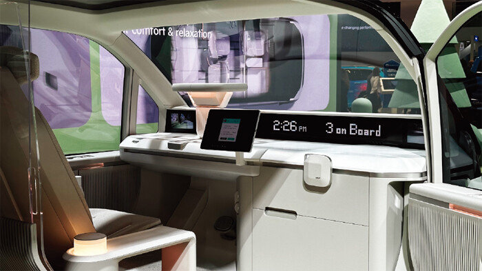 기아가 CES 2024에서 공개한 첫 목적기반모빌리티(PBV) PV5 콘셉트카의 내부 모습. [김지현 제공]