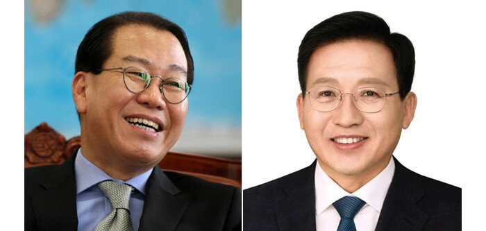 국민의힘 권영세 의원(왼쪽)과 더불어민주당 강태웅 용산구당협위원장. [권영세 블로그, 중앙선거관리위원회]