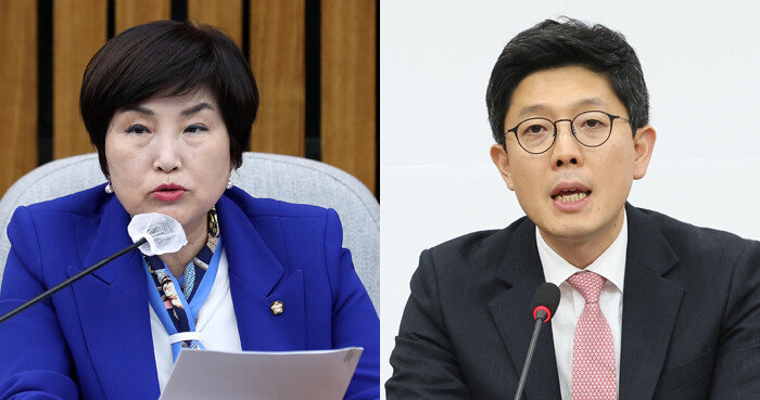 더불어민주당 전혜숙 의원(왼쪽)과 국민의힘 김병민 전 최고위원.  [뉴시스, 뉴스1] 
