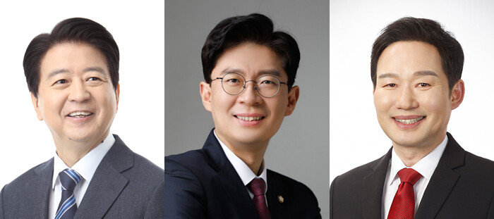 더불어민주당 노웅래 의원과 국민의힘 조정훈 의원, 신지호 전 의원(왼쪽부터). [노웅래 페이스북, 조정훈 블로그, 중앙선거관리위원회]