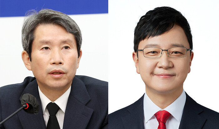 더불어민주당 이인영 의원(왼쪽)과 호준석 전 YTN 앵커. [뉴스1, 중앙선거관리위원회]