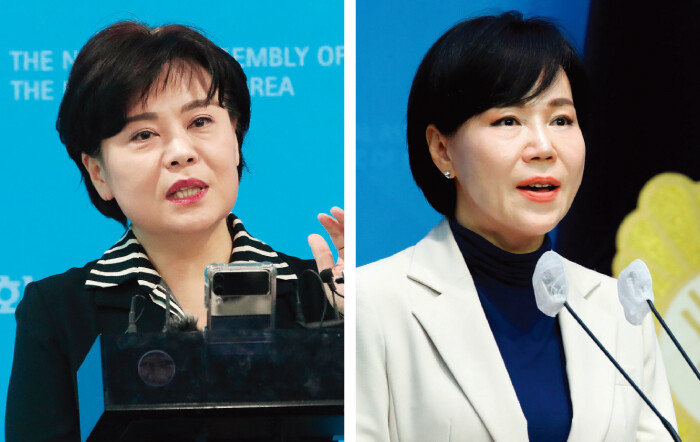 서울 중·성동갑에 공천된 국민의힘 윤희숙 전 의원(왼쪽)과 더불어민주당 전현희 전 국민권익위원장. [뉴스1]
