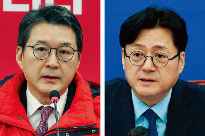 국민의힘과 민주당이 서울 서초을에 각각 공천한 신동욱 전 TV조선 앵커(왼쪽)와 홍익표 원내대표. [뉴스1, 뉴시스]