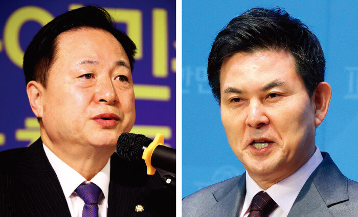 경남 양산을에서 맞붙는 더불어민주당 김두관 의원(왼쪽)과 국민의힘 김태호 의원. [뉴스1]