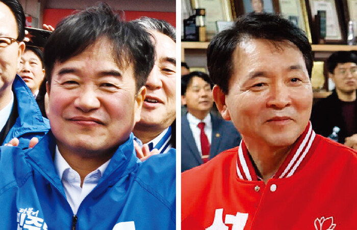 충남 서산·태안 선거구에서 맞붙은 더불어민주당 조한기 후보(왼쪽)와 국민의힘 성일종 후보. [뉴스1, 성일종 페이스북 캡처]