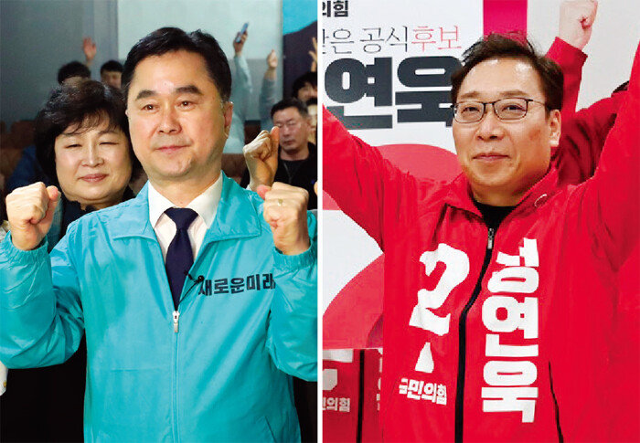 세종갑과 부산 수영에서 각각 승리한 새로운미래 김종민 당선인(왼쪽)과 국민의힘 정연욱 당선인. [뉴스1, 정연욱 페이스북 캡처]