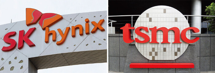 SK하이닉스(왼쪽)와 TSMC가 차세대 고대역폭메모리(HBM)인 HBM4(6세대 HBM) 공동개발을 위해 협력하기로 했다. [뉴스1, 뉴시스]