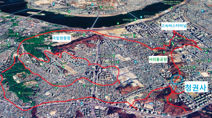 금계가 알을 품고 있는 금계포란형(金鷄抱卵形)의 형상을 하고 있는 서초구 명당도. [안영배 제공 ]