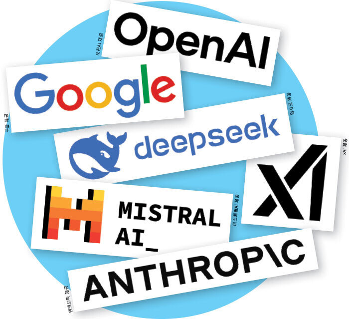 추론형 인공지능(AI) 개발에 나선 글로벌 기업 오픈AI, 구글, 딥시크, xAI, 미스트랄AI, 앤트로픽로고(위부터).