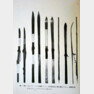 ‘일본스키발달사’(1936년 발간)에 게재된 동서양 스키 사진. 왼쪽부터 한반도 고대원형, 오스트리아 식, 1926년경 사할린의 러시아 것, 레르히 소령이 가져온 스키다. 조에쓰시 제공사진.