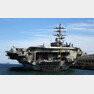 미군 핵 항공모함인 로널드 레이건호가 12일 오후 제주 서귀포시 제주민군복합형관광미항(제주 해군기지)에 정박해 있다. ﻿【제주=뉴시스】