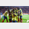 에콰도르 U-20 대표팀이 폴란드와의 경기에서 골을 넣고 기뻐하고 있는 모습. (FIFA 홈페이지 캡처)© 뉴스1