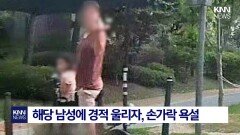 아이 데리고 무단횡단? 경적 울리자 ′손가락 욕′ / KNN