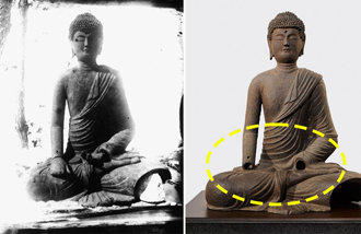 “國立中央博物館保管佛像的手消失了”