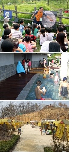 Family camping in the city