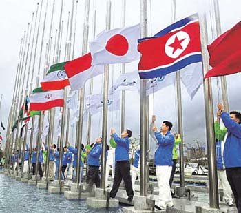 Hanging of North Korean National Flag