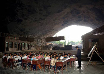 Chinese Miao Peoples Cave Classroom