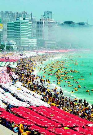 Crowded beach over holiday weekend