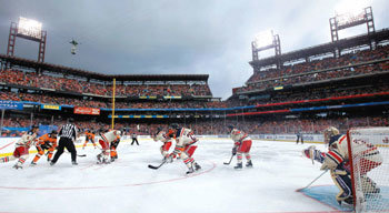 Ice hockey at a baseball stadium