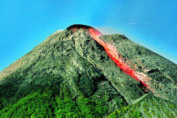 인니  메라피 화산 용암 분출