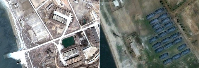 북한이 건설 중인 서해 공기부양정 전진기지 위성사진