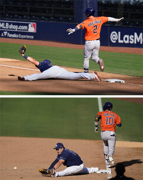 Ji-Man Choi and Willy Adames joked after Choi picked up an RBI on a hit by  pitch