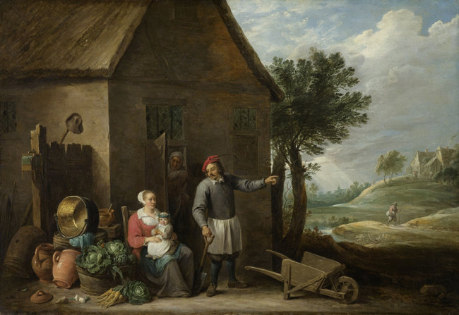 17세기 벨기에 화가 데이비드 테니르스가 그린 농노 가족 그림.