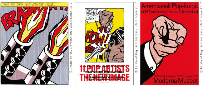 Roy Lichtenstein, ‘As I Opened Fire Ⅱ’, 1962, Roy Lichtenstein, ‘Sweet Dreams Baby’, 1965, Roy Lichtenstein, ‘Femme au Chapeau, 1997(왼쪽부터)