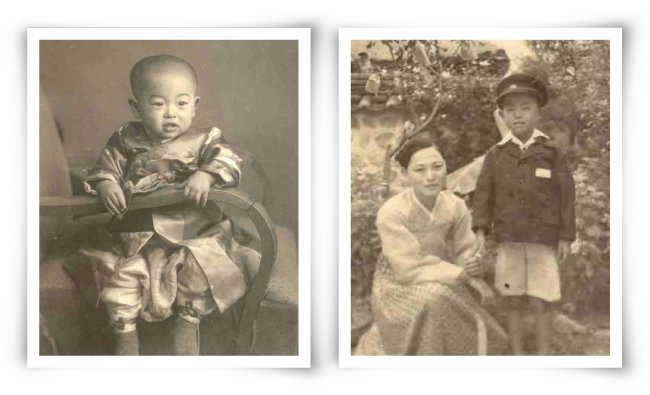 나는 경기 양주군 노해면 창동리에서 태어나 자랐다. 왼쪽은 돌 사진, 오른쪽은 창동초교 1학년 때 어머니와 집에서 찍은 사진이다.
