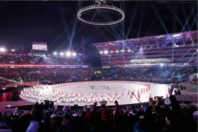 평창올림픽프라자에서 2월 9일 열린 개막식 광경.