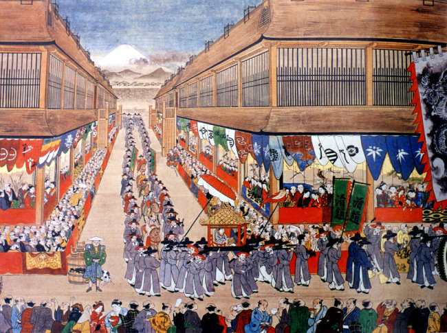 1748년 조선통신사의 에도 시내 행렬도. 일본 고베시립박물관 소장.